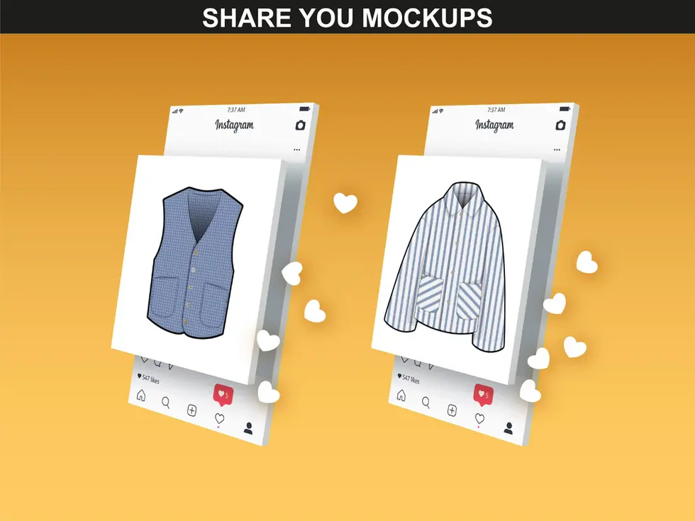 Shirt mockups made with FUPstudio fabric brushes, ideal for posting fashion mockups online