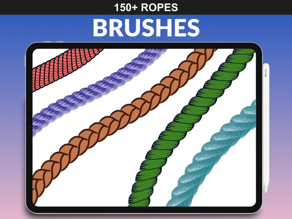 colorful braided and twisted ropes from fupstudio ropes brushes for Procreate