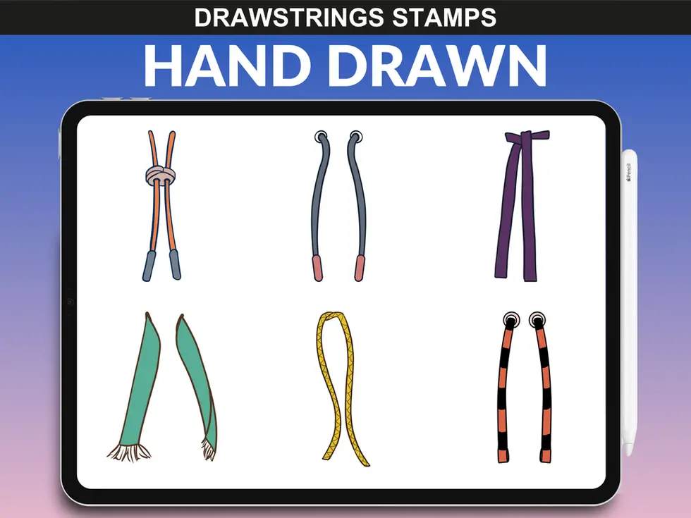 Colored Procreate stamp preview – FUPstudio Drawstrings Brushes with fashion-ready styles