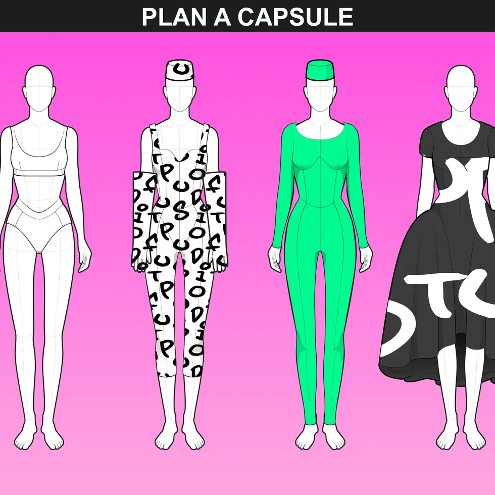 Male fashion figure templates from the Women’s Poses bundle by FUPstudio, ideal for capsule collections.