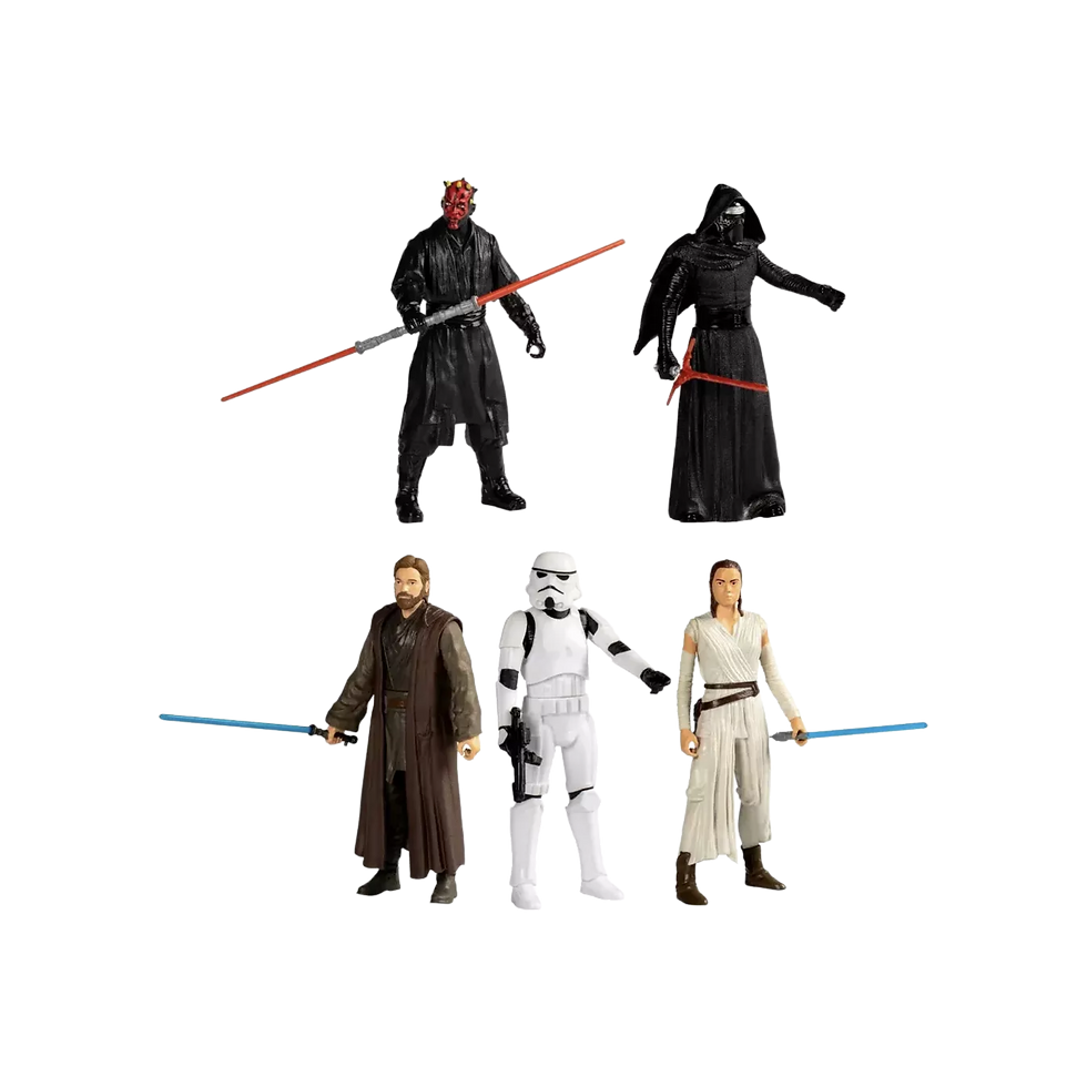 Star Wars Pack de figuras de acción Darth Maul, Kylo Ren, Stormtrooper, Obi-Wan Kenobi y Rey.
