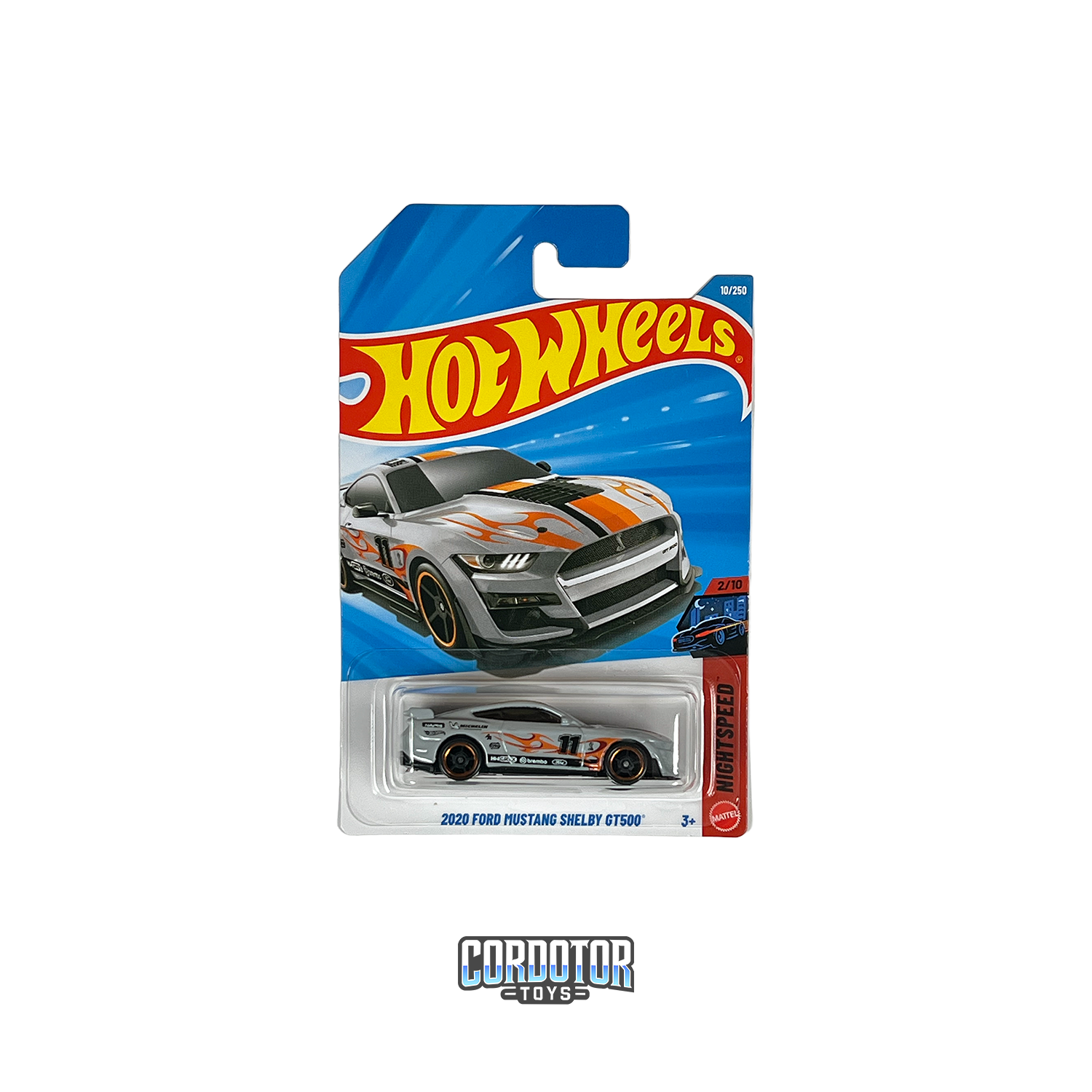 Hot Wheels 2020 Ford Mustang Shelby GT500 gris con gráficos deportivos