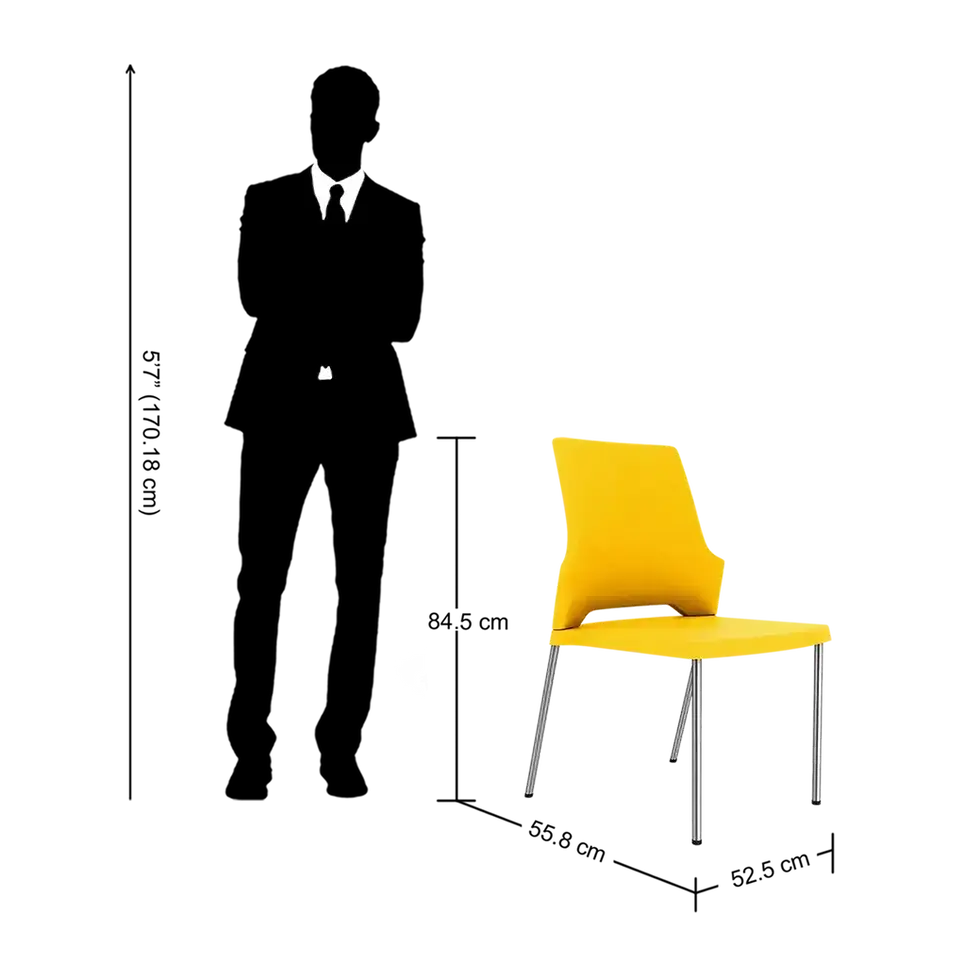 Thumbnail: Buy Unwind Cafeteria Chair Online, (Set of 4) Stainless Steel Chairs in Marigold Yellow Colour.