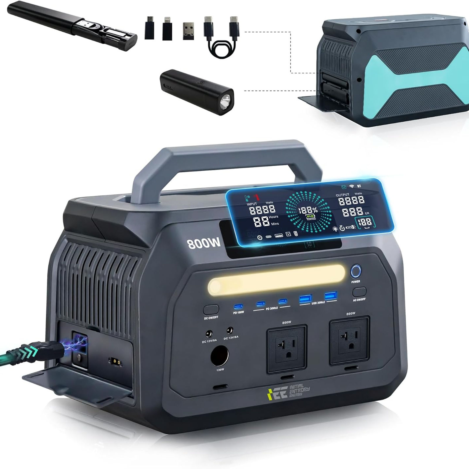 IEETek ポータブル電源 512Wh 800W  P800 瞬間最大1600W リン酸鉄 長寿命10年 70分で急速フル充電 小型軽量コンパクト UPSパ…