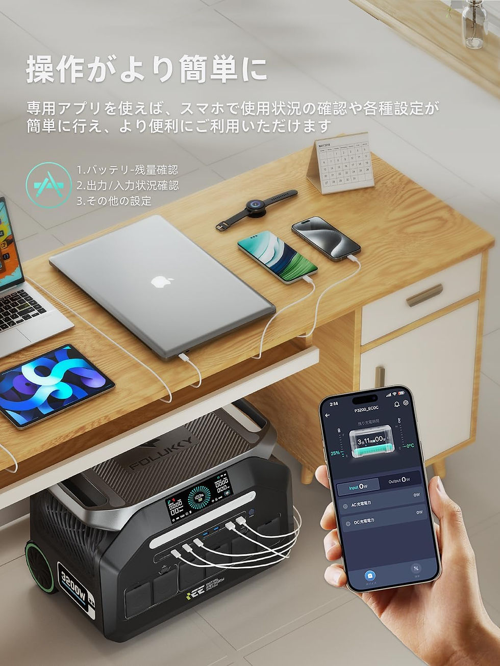 サムネイル： IEEtek P3200 ポータブル電源 大容量 高出力3200W 長寿命15年 リン酸鉄 APP遠隔操作 50分満充電 2048Wh/640000mAh U…