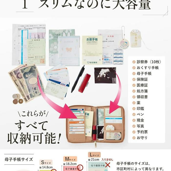 サムネイル： 母子手帳ス 病院での受付がラクになる ・看護師／助産師が推薦 ・お会計が３秒早くなるストラップ付 ・驚くほど滑らかなファスナー仕様 ・安全検査済み
