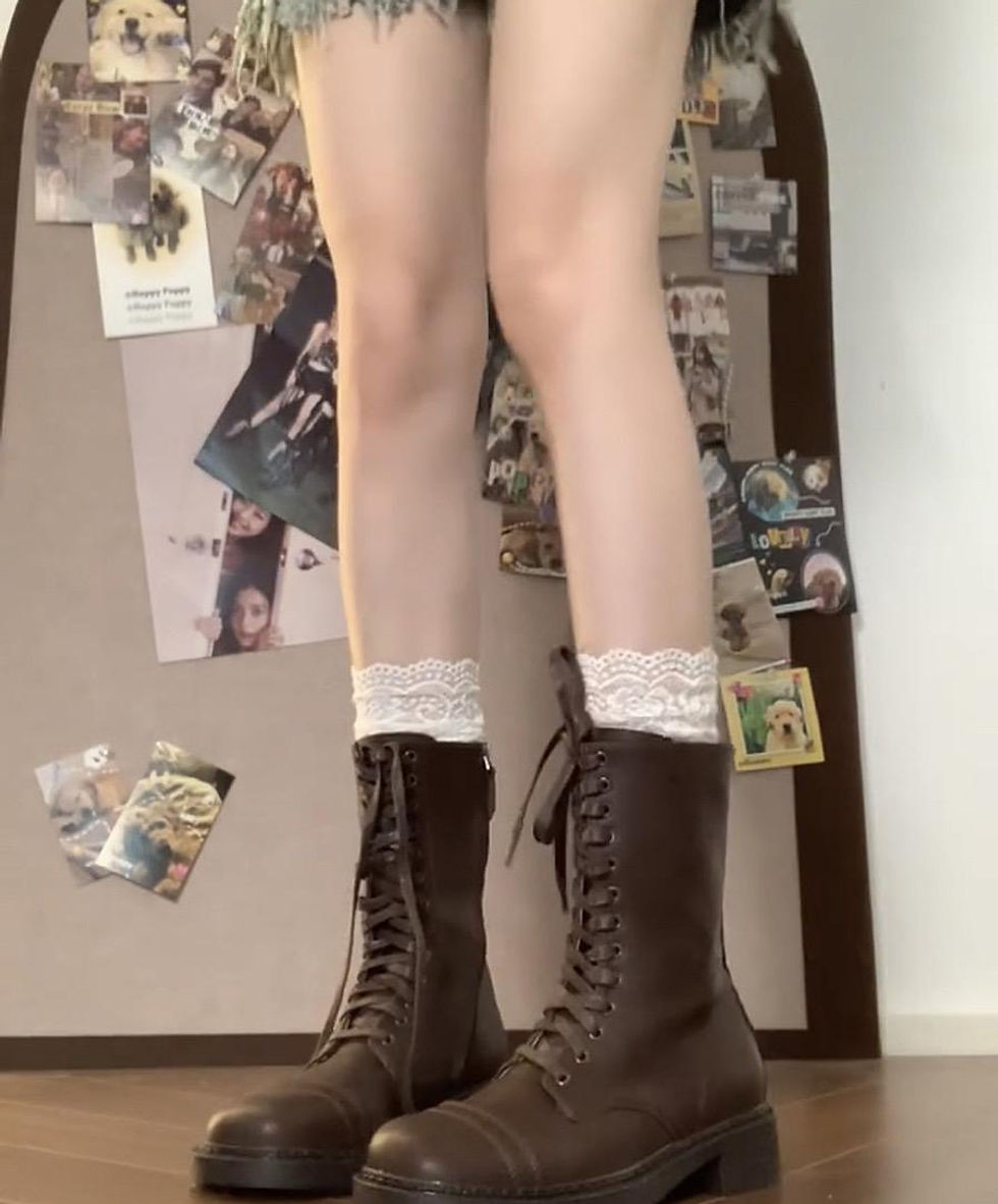 サムネイル： 【SNS大人気】靴下 レディース 白 レース ハイソックス ニーハイソックス 美脚効果 吸汗性 ポリエステル 春夏秋冬