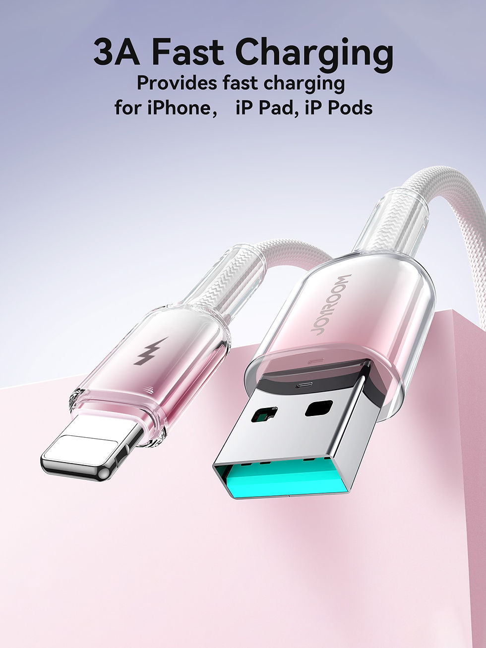 サムネイル： JOYROOM S-A42 クリスタルクリアシリーズ 急速充電データケーブル、USB to Lighting ケーブル、長さ: 1.2m(ホワイト、ピンクホワ…