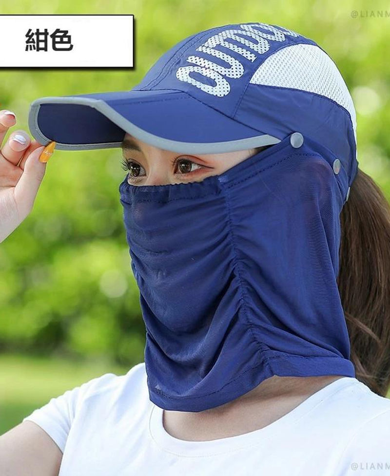 サムネイル： フェイスカバー付きサンキャップ UVカット 帽子 メッシュスカーフ 息苦しくない ランニング用 スポーツ用 ゴルフ レディース 日除け 顔 首日焼け防止 ひん…