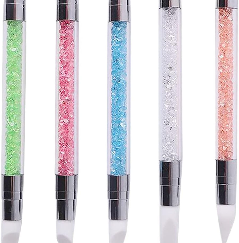 サムネイル： ネイルアートブラシ【5本セット 】ネイル筆 シリコン筆 新型 画筆 両端ヘッド レジン道具 ペイントブラシ 工具 ジェルネイル用ブラシ 透明＋カラー