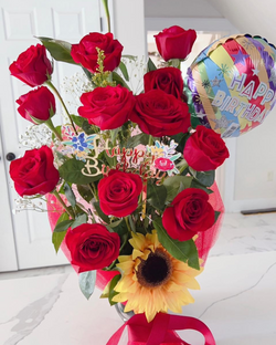 Rosas + Girasol + Globo