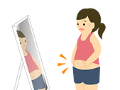 お腹のお肉を気にしている女性の無料イラスト.png