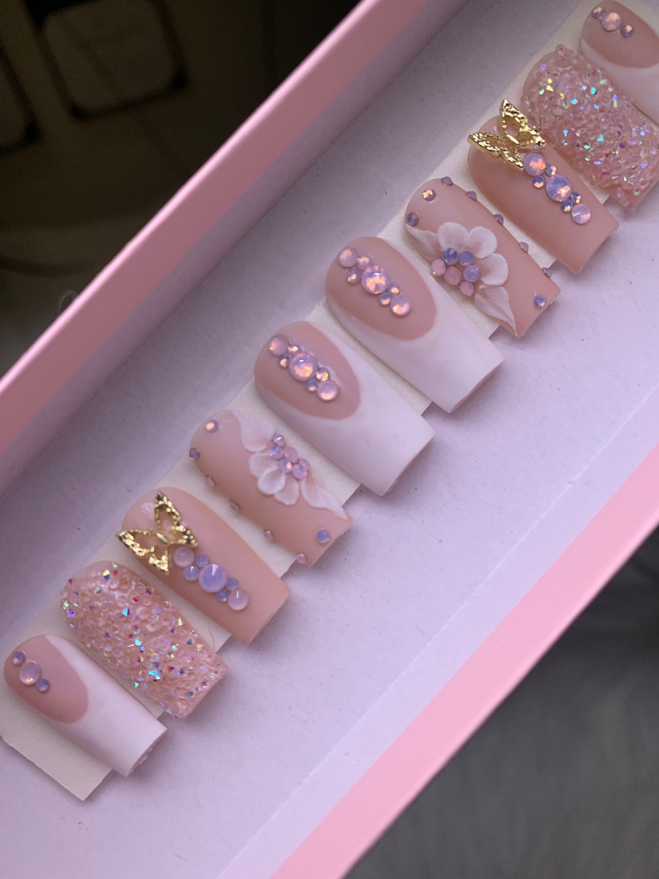 French  tip 3d flowers Butterfly