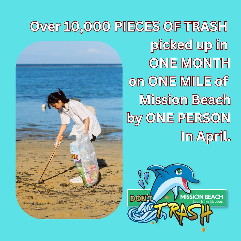 Picking up trash in Mission Beach