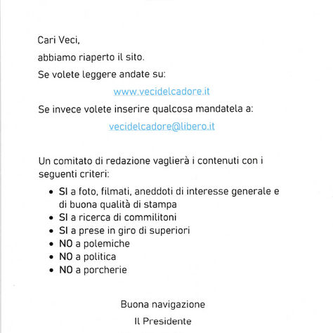 Dal Presidente a tutti i veci