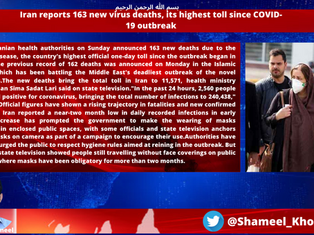 Iran reports 163 new virus deaths, its highest toll since COVID-19 outbreak 6 July 2020
