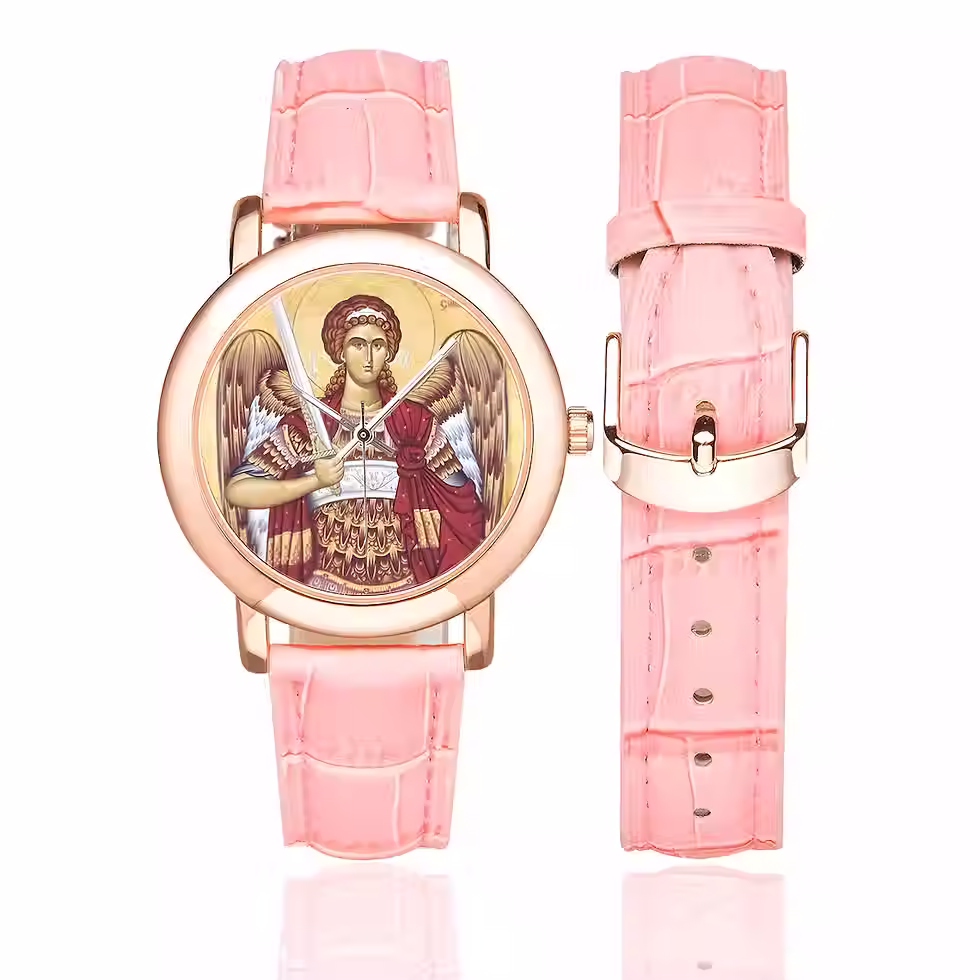 Women's Rose Gold Leather Strap Saint Michael