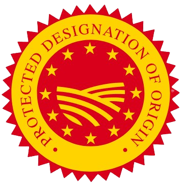 Protected Designation of Origin (P.D.O.) seal that is given to Bronte Pistachio packaging to indicate they are protected