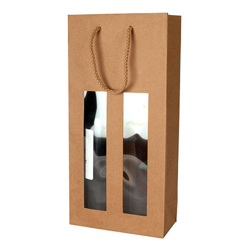 Sac 2 Bouteilles Fenêtre - Kraft - 170 g/m2 - Brun - 18 + 9 x 38 cm