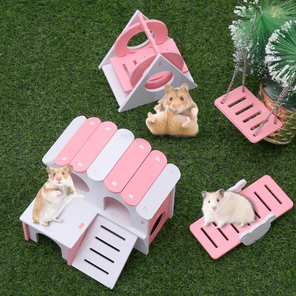 Hamster Play Toys Set Wooden Hamster House Boredom Breaker Activity Toy DIY Hams