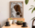 Hand-drawn digital illustration of black woman holding coffee, using warm tones, framed in kitchen