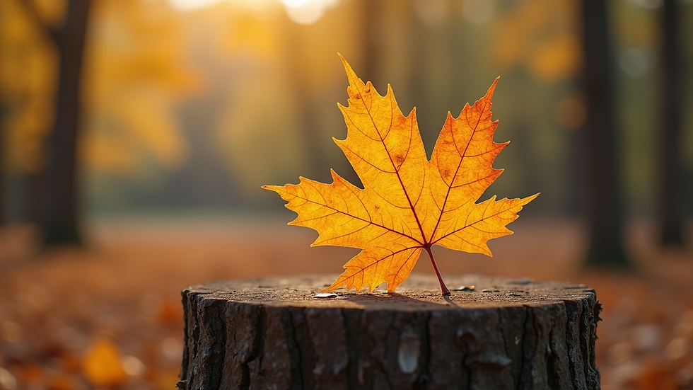 Nahaufnahme eines bunten Herbstblattes auf einem Holzstamm