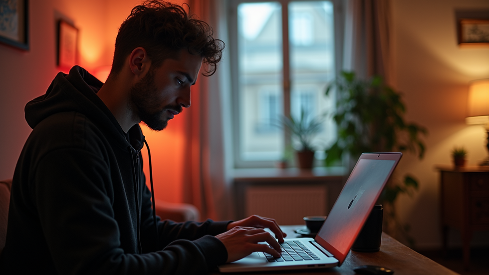 Nahaufnahme eines Songwriters, der an einem Laptop arbeitet