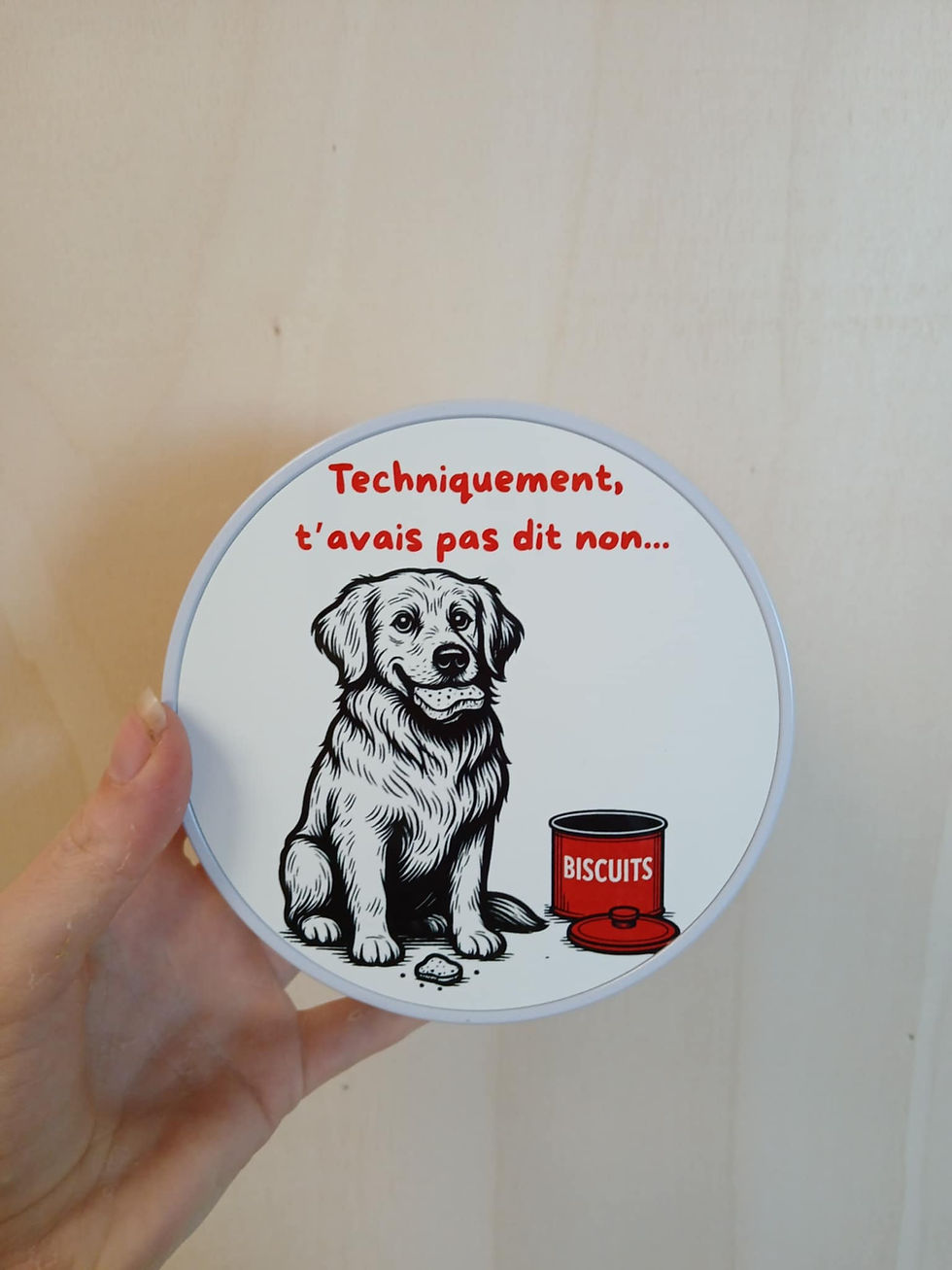 Miniature : Boîte en métal illustrée –chien golden – Rangement ou biscu
