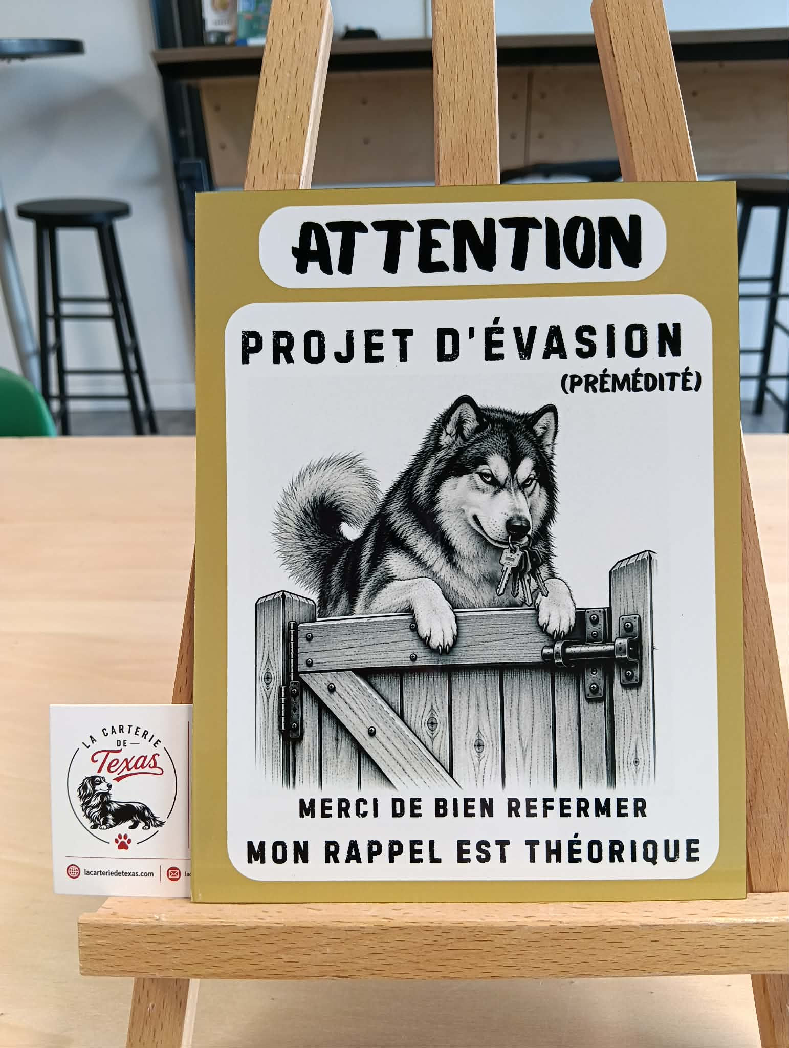 Panneau Malamute d’Alaska – « Projet d’évasion prémédité »