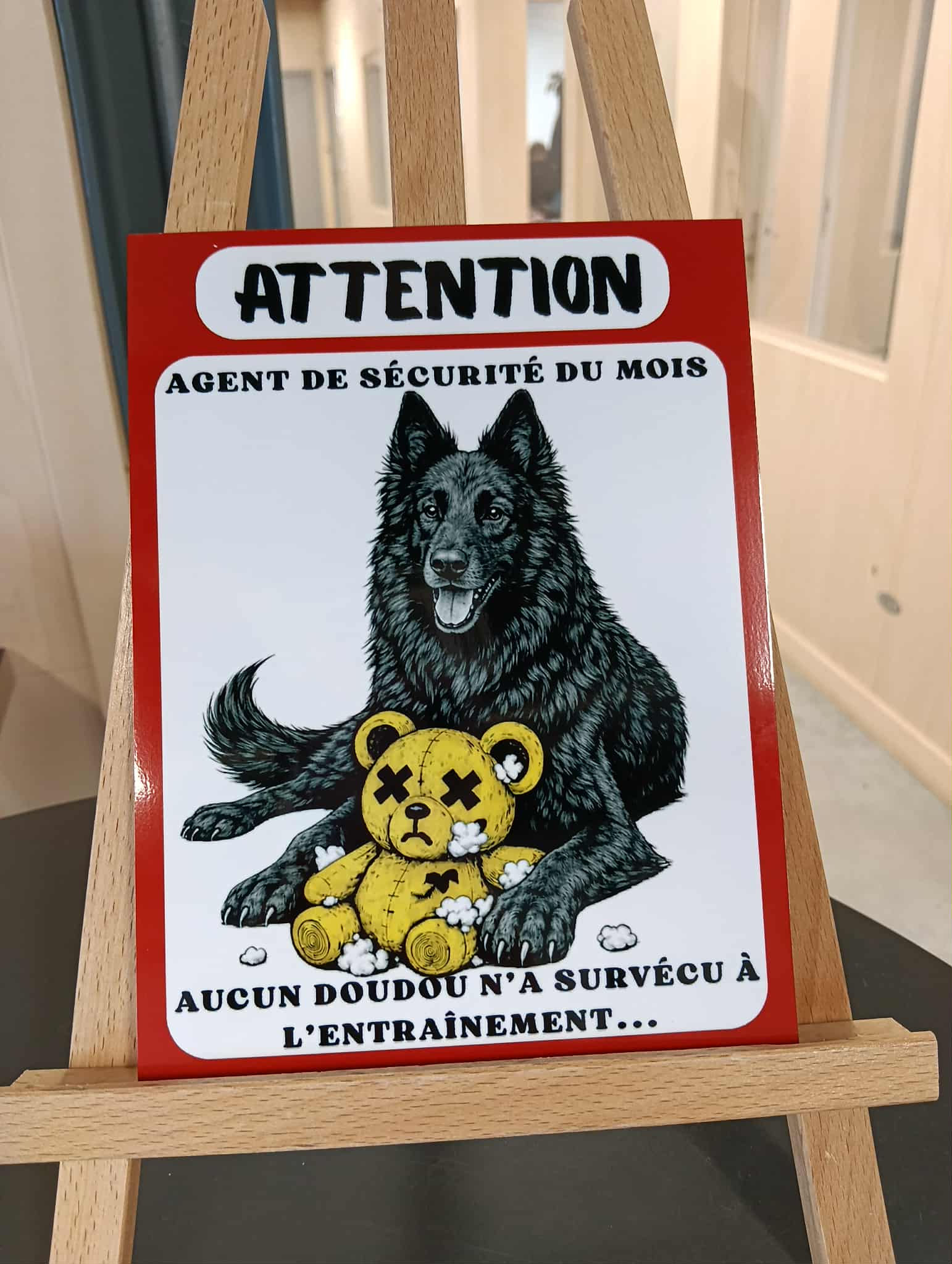 🛑 Attention au chien – Panneau humour  Berger Belge Groenendael – 15 × 20 cm