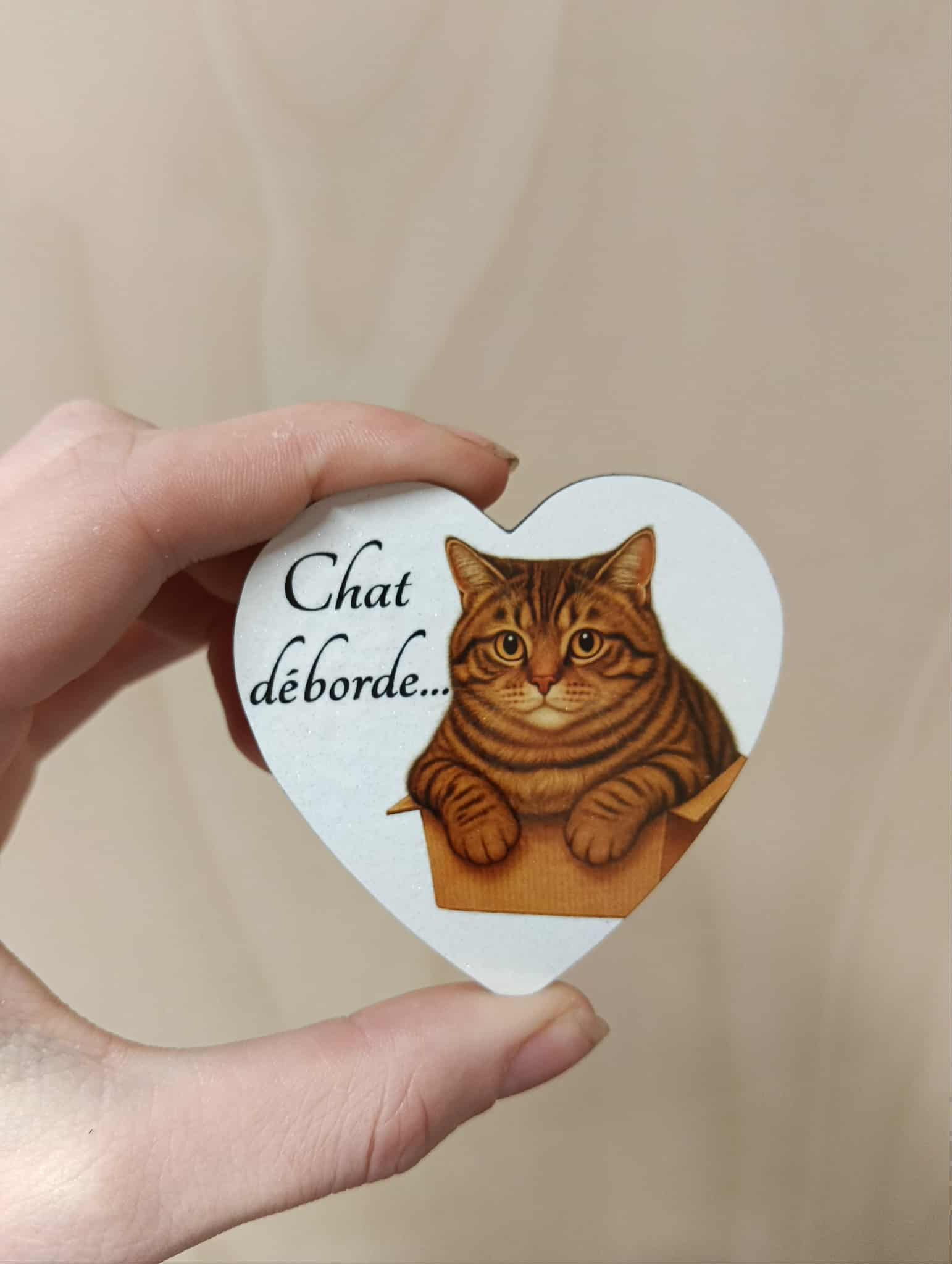 Magnet Cœur – Chat tigré qui déborde « Chat déborde… »