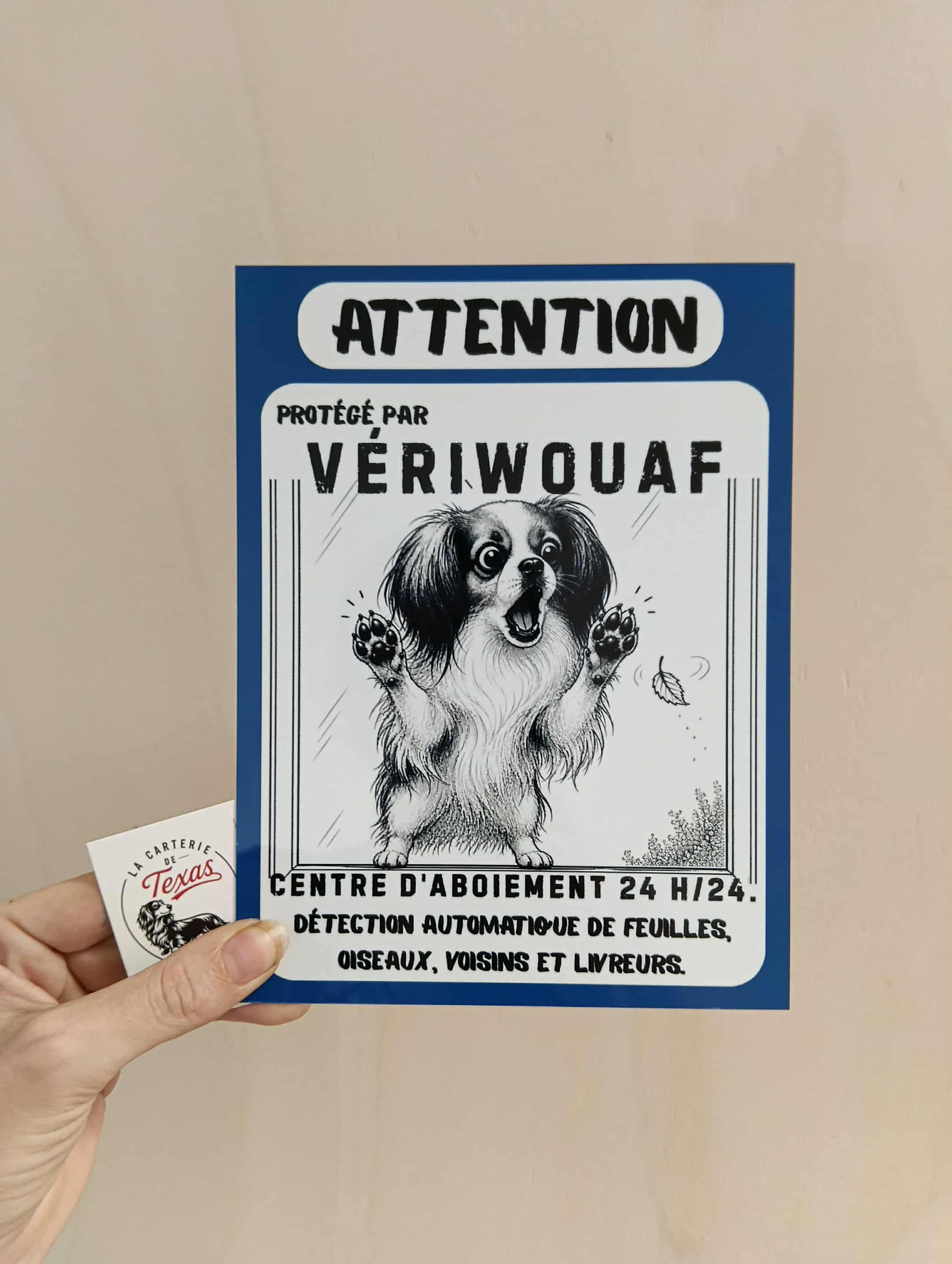 🛑 Protégé par Vériwouaf – Panneau humour Épagneul nain continental Phalène – 1