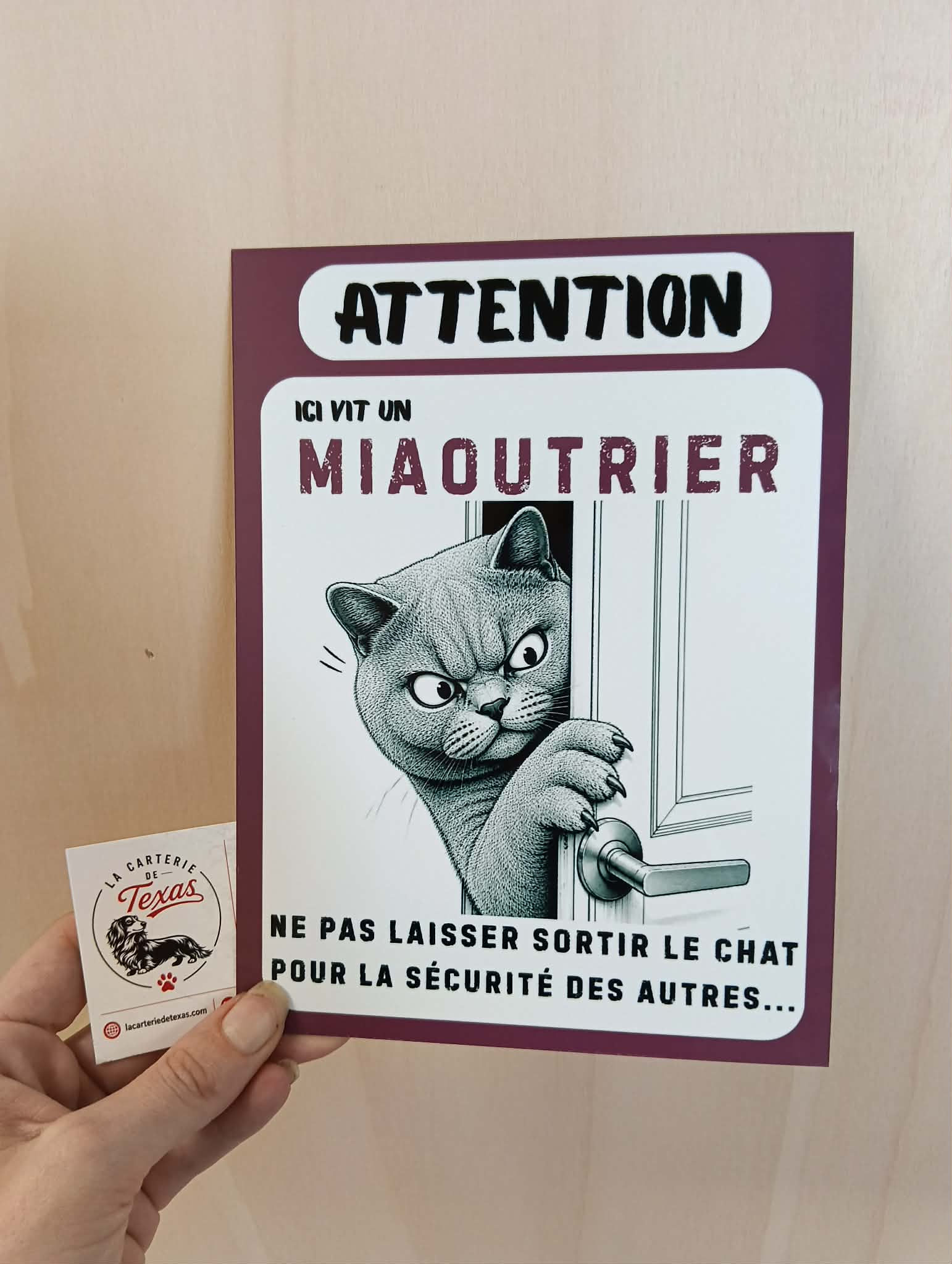 Plaque Attention au chat – British Shorthair ATTENTION : ICI VIT UN MIAOUTRIER