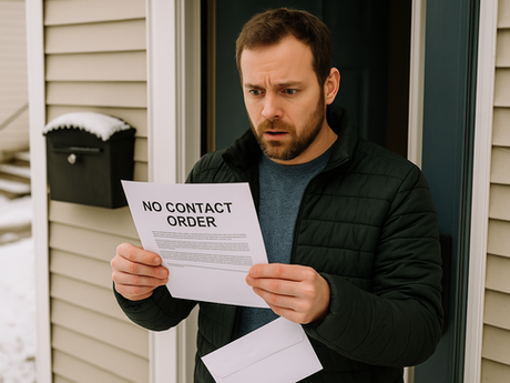 Man standing in front his door in North Dakota opening a No Contact Order