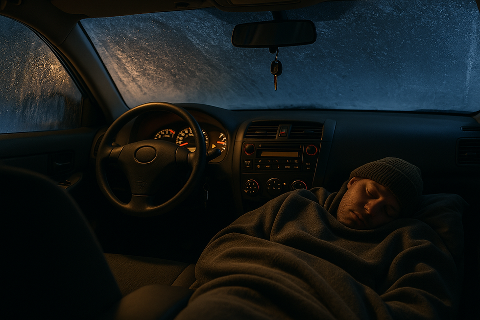 Man sleeping in his car in North Dakota hoping not to get a DUI