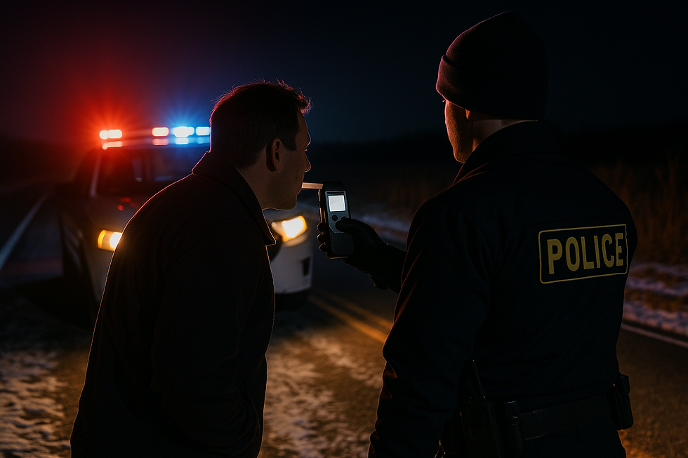 North Dakota cop giving a roadside breath test to a man suspected of a DUI.