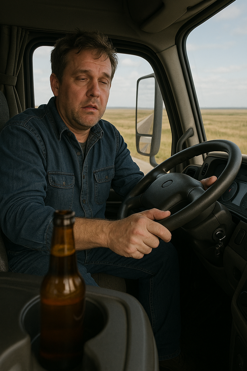 Drunk truck driver behind the wheel.