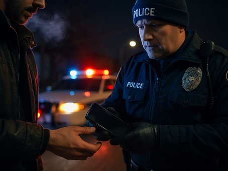 North Dakota police officer confiscating a smartphone from a person’s hand