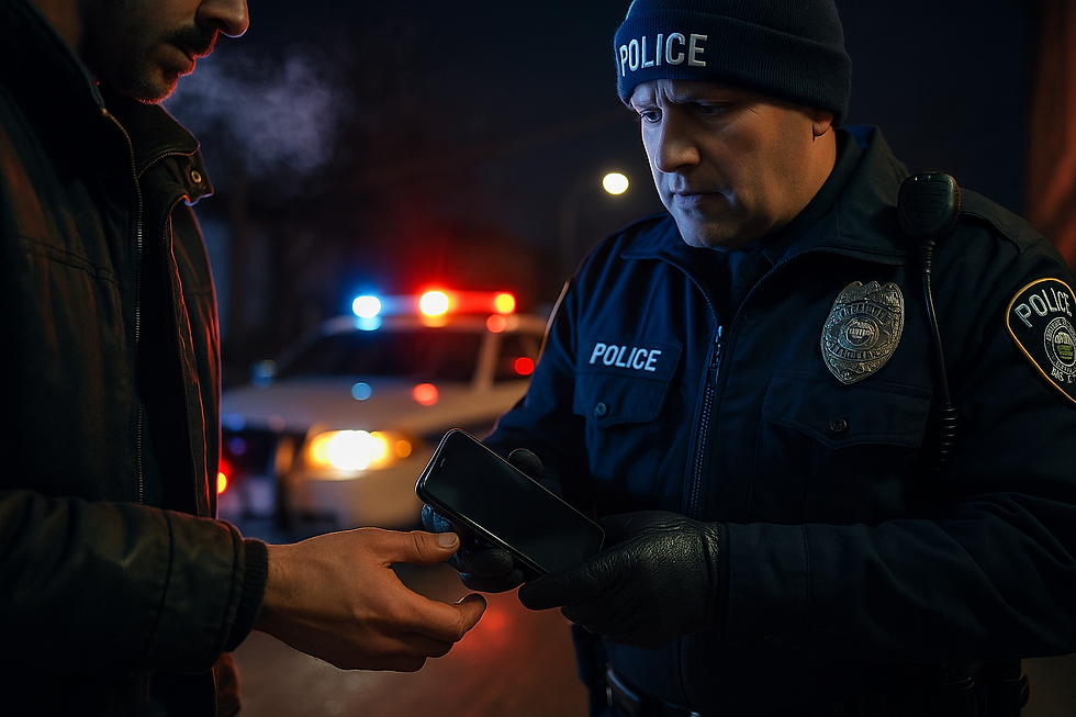 North Dakota police officer confiscating a smartphone from a person’s hand