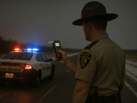 State trooper holding roadside breath test