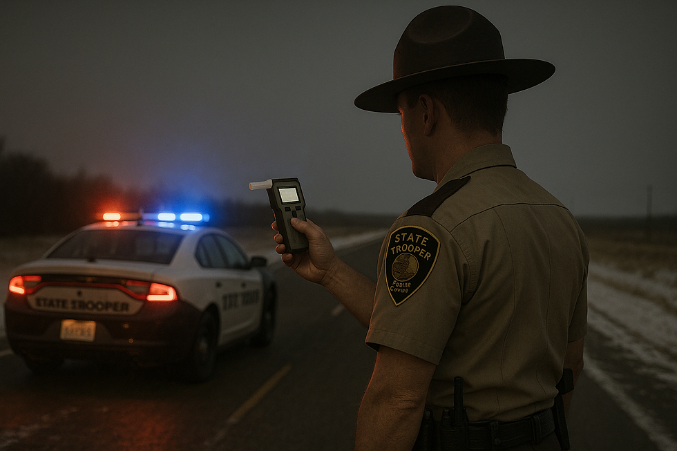 State Trooper Holding a roadside breath test