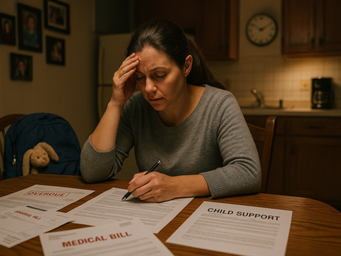 Single mom stressed about bills after her ex stops paying child support.