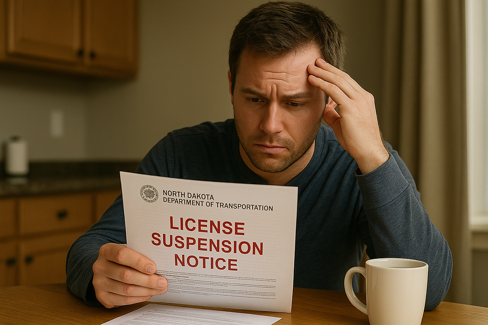 man opening a notice that his license was suspended after a DUI in ND