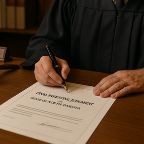 Judge signing parenting plan showing the end of the custody process in North Dakota