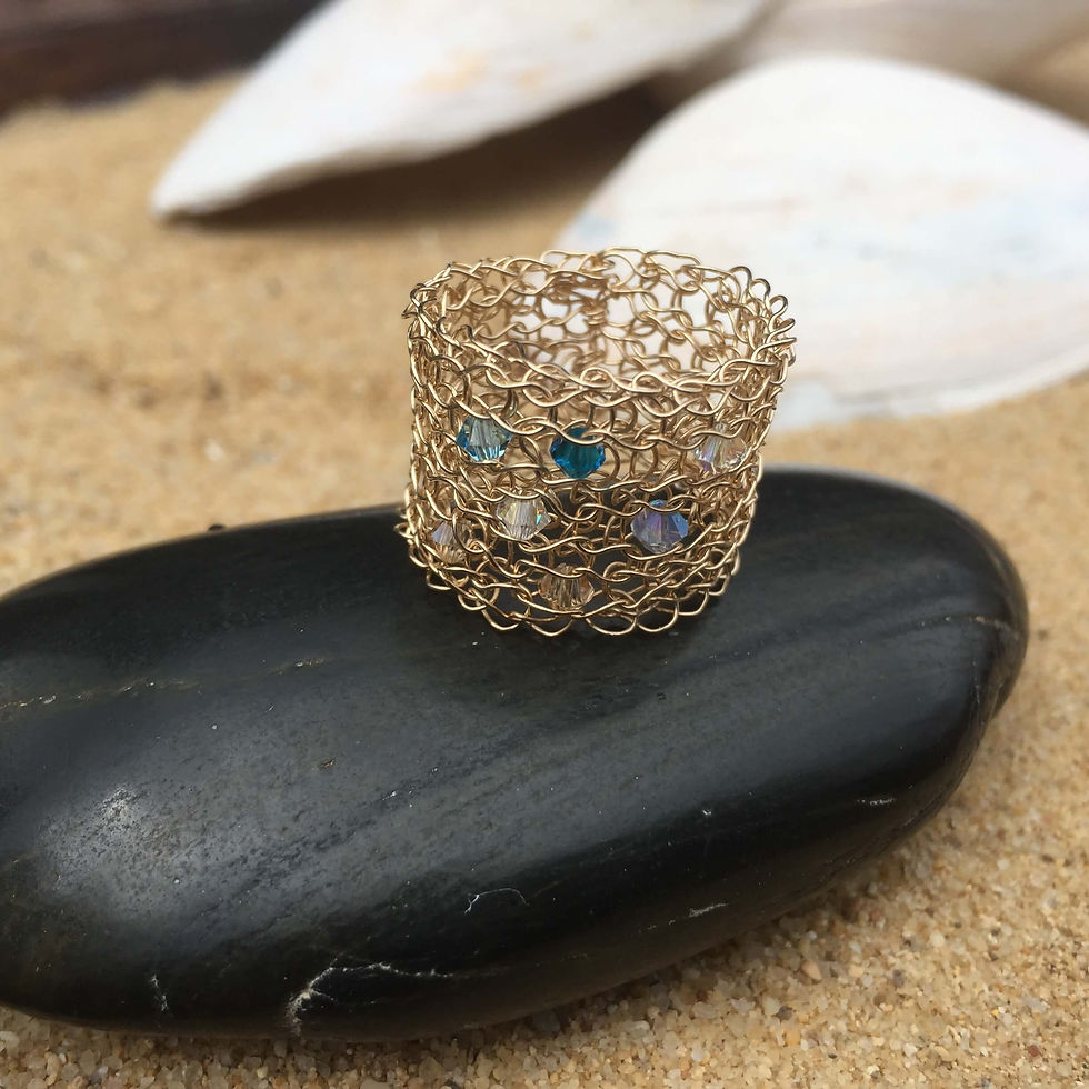 Thumbnail: Wide Band Ring Goldfilled with Crystals