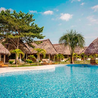 Swimming pool at luxury Amazon lodge in Peru rainforest