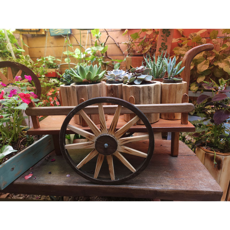 תמונה ממוזערת: 1021001 עגלת פרחים מעץ עם גלגלים אמיתיים בעבודת יד