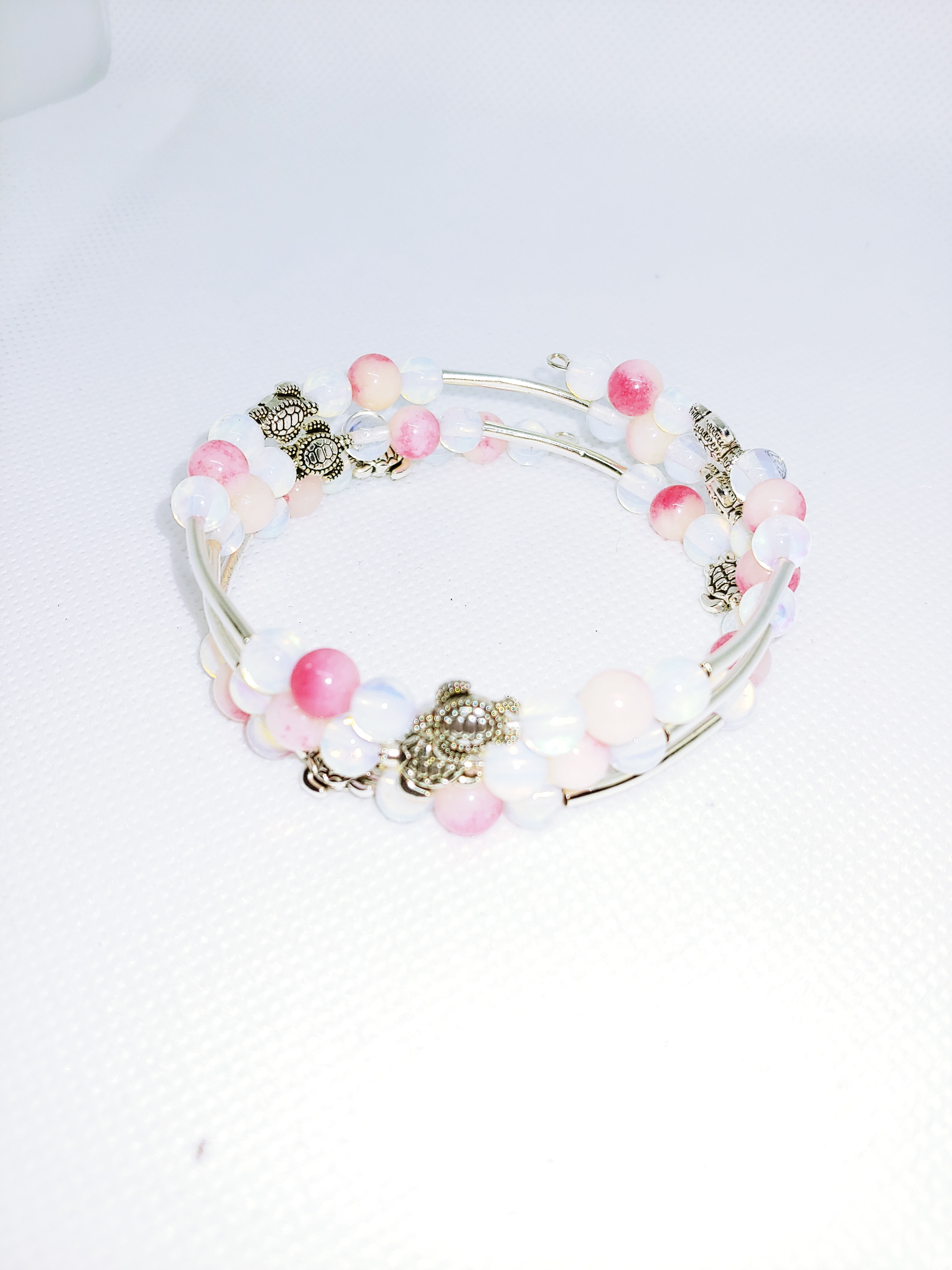 Pink Jade & Opal Stacked Bracelet