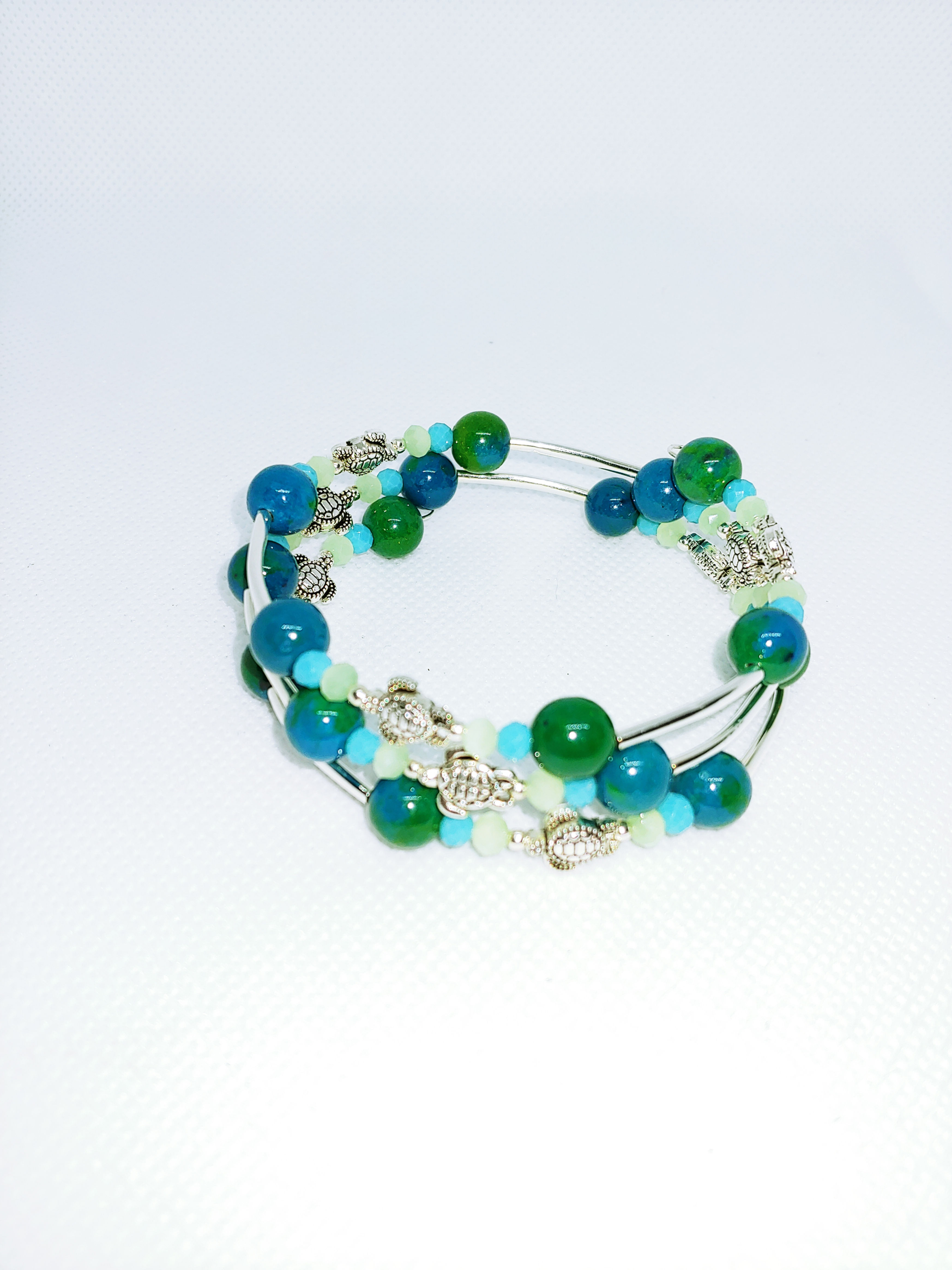 Crysocolla Turtle Stacked Bracelet