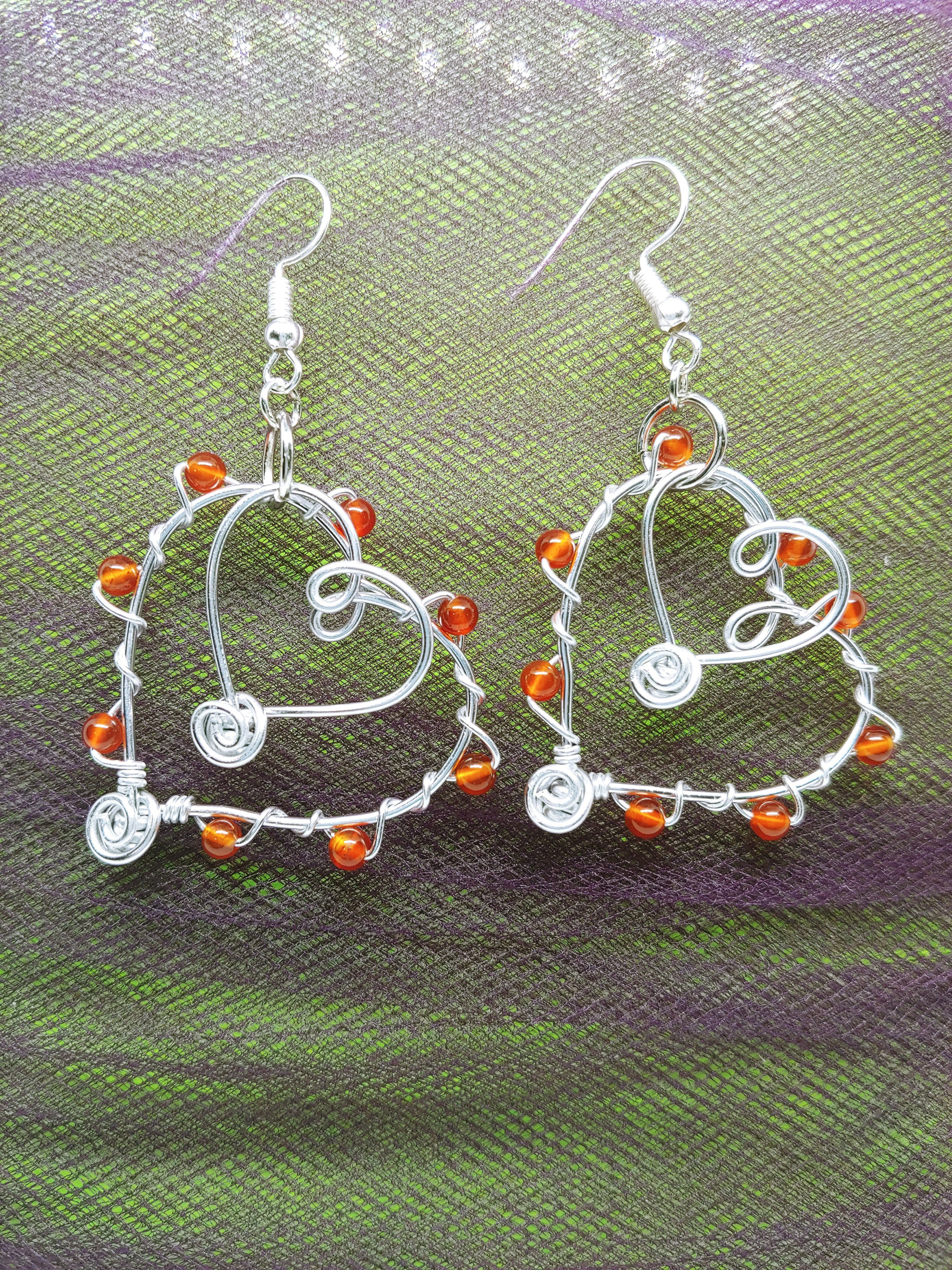 2 Hearts Earrings (Red Agate)